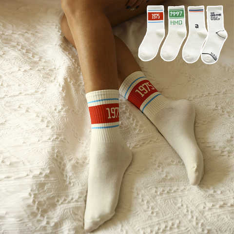 Женские модные носки с буквенным принтом, удобные спортивные носки, длинные носки для бега и фитнеса, Женская хлопковая уличная одежда, носки с цифрами 1005003430433707