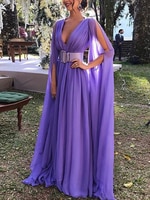 Фиолетовые шифоновые коктейльные платья с глубоким V-образным вырезом, модные длинные женские элегантные вечерние платья а-силуэта с высокой талией для выпускного вечера и вечеринки 1005003433991477