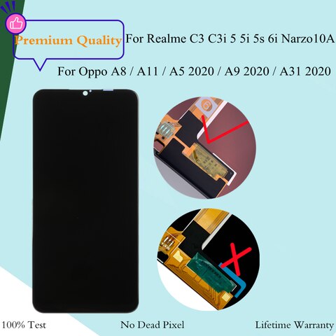 Оригинальный экран для Realme C3 5i 5 5s 6i, ЖК-дисплей, сенсорный дигитайзер с рамкой для замены для OPPO A9 A5 A31 2020 A8 A11 LCD 1005003436195130