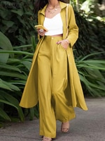 Костюм ZANZEA женский летний из 2 предметов, модная рубашка с длинным рукавом, однотонный свободный брючный комплект, повседневные брюки с широкими штанинами в стиле оверсайз 1005003441382032