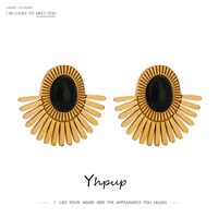 Серьги-Клипсы из нержавеющей стали с черным камнем 1005003445745801