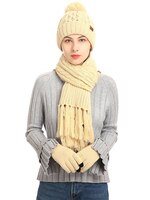 Теплый Зимний вязаный шерстяной шарф с кисточками, шапка и перчатки, наборы для женщин, полосатый утолщенный костюм для женщин с защитой от холода 1005003447871682