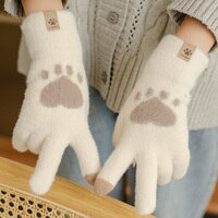 Модные перчатки с принтом кошачьих лап, трикотажные перчатки для сенсорного экрана, зимние плотные и теплые мягкие пушистые перчатки для взрослых для мужчин и женщин 1005003453412526