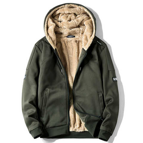 Мужской свитер с капюшоном, пальто, зимняя спортивная одежда с мехом, толстовка на молнии, простой тренд, толстая кашемировая модная мужская куртка 1005003454545354