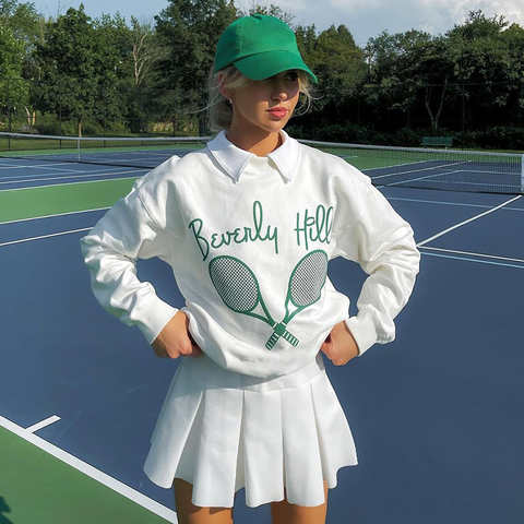 Американская винтажная теннисная Клубная белая женская толстовка с графическим принтом осенний толстый хлопковый пуловер с круглым вырезом Модный американский джемпер 1005003463033438