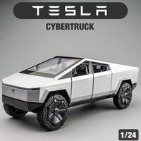 Пикап Tesla Cybertruck 1:24 с мотоциклом, Литые и игрушечные автомобили из сплава, металлическая Игрушечная модель автомобиля, коллекционная игрушка со звуком и светом 1005003464941623