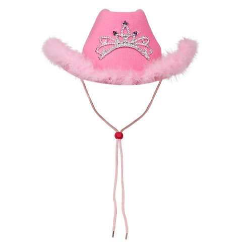 Ковбойская шляпа в западном стиле, розовая женская модель на день рождения для девочек, украшение с перьями и блестками, корона, тиара, искусственная Тиара для ночного клуба 1005003472319897