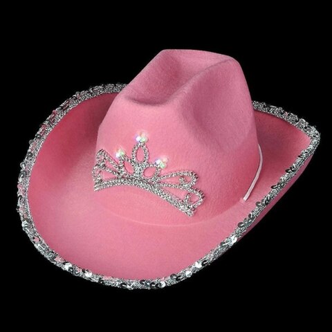 Светящаяся тиара, ковбойская шляпа в западном стиле, розовая Женская модная кепка для вечеринки с широкими полями и блестками, украшение 2021 1005003472578009