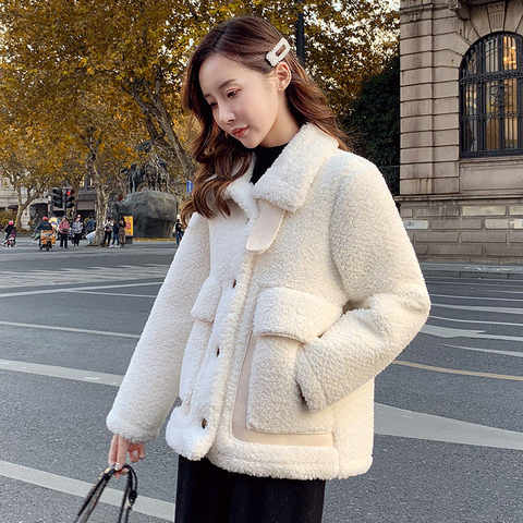 ДУКА женская корейская модная Толстая шерстяная куртка 2024 теплая женская зимняя дубленка из овчины цельная Меховая куртка подходит под все 1005003475794829