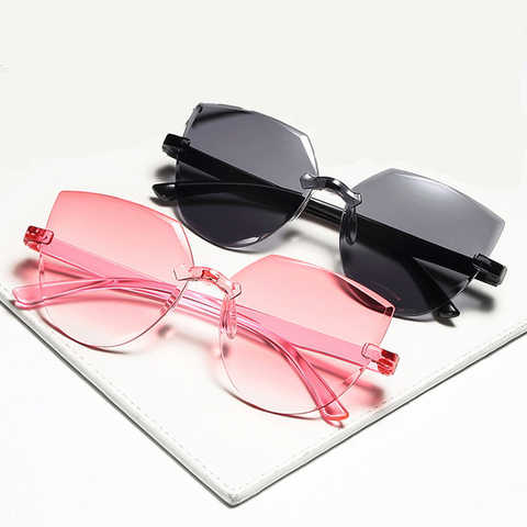 Женские солнцезащитные очки с кошачьими ушками, прозрачные солнцезащитные очки без оправы в стиле ретро, цельные солнцезащитные очки конфетных цветов 1005003479316505