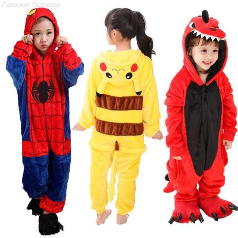 Зимние фланелевые мягкие теплые пижамы-кигуруми паук детские пижамы единорог Oneise для мальчиков кигуруми динозавр костюм для девочек домашняя одежда 1005003484226309