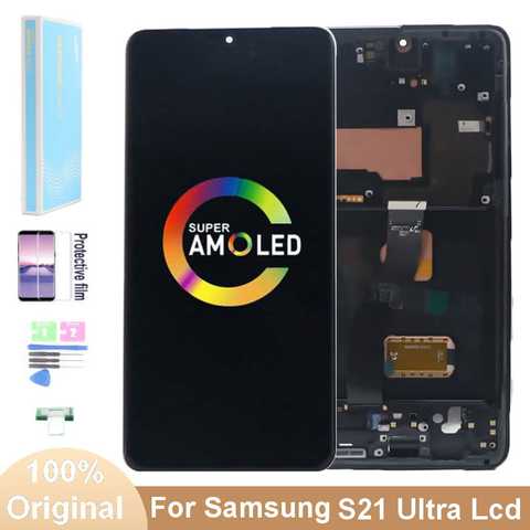 Оригинальный ЖК-дисплей 6,8 дюйма с рамкой для Samsung Galaxy S21 Ultra 5G LCD G998F G998F/DS, дисплей с сенсорным экраном и дигитайзером в сборе 1005003490353633