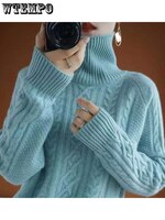 Женский свитер с высоким воротником, теплый мягкий вязаный пуловер на осень и зиму, женский джемпер, свитер, топы с высоким воротником 1005003495704405