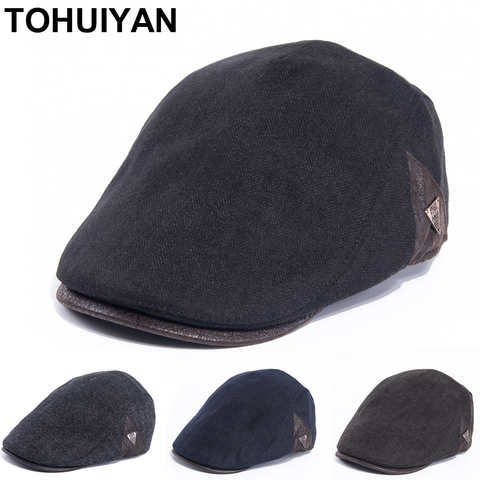TOHUIYAN, Зимняя Теплая мужская шапка, винтажный берет, кепка, британские повседневные кепки газетчика, Осенние регулируемые плоские кепки для мужчин 1005003501024059