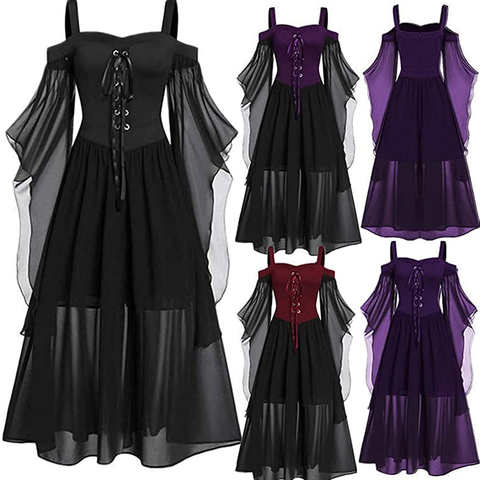 Женское платье-трапеция с открытыми плечами, длинное платье в готическом стиле на завязках, вечерняя одежда на Хэллоуин 1005003501428824