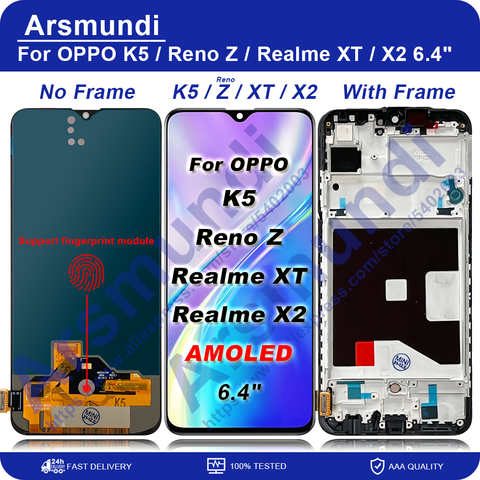 ЖК-дисплей AMOLED для OPPO K5 Reno Z, сенсорная панель, дигитайзер для Realme X2 Realme XT, ЖК-дисплей с рамкой 1005003502065259
