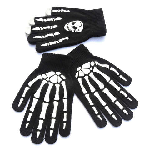 Трикотажные перчатки со светящимися полупальцами, теплые дышащие перчатки с принтом скелета для мужчин и женщин, Перчатки для фитнеса, велосипедное снаряжение, Мужская футболка 1005003503296797