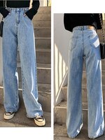 Женские джинсы, уличные штаны с высокой талией, светло-голубые хлопковые корейские модные свободные джинсы, широкие женские джинсы с металлической пряжкой, Y2k 1005003518917839