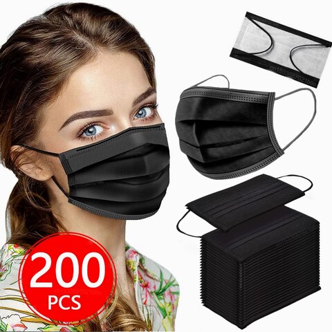 10-200 шт., одноразовые черные маски для лица, 3 слоя 1005003520050346