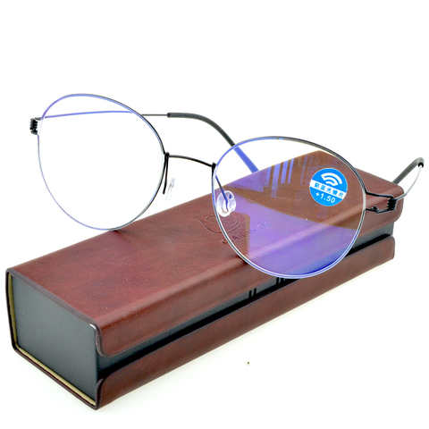 Простые ретро-очки для чтения без винтов из титанового сплава с 12-слойным покрытием ручной работы круглые очки для чтения + 0,75 до + 4 с чехлом из искусственной кожи 1005003522014417