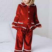 2022 красный Рождественский теплый семейный пижамный комплект для маленьких мальчиков и девочек золотые бархатные Детские сочетающиеся пижамы детское платье одежда для малышей Pjs 1005003522344956