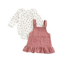 Костюм для маленьких девочек, комбинезон с длинным рукавом и цветочным принтом + однотонное платье с оборками, весна-осень 1005003529036378