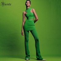 VC зеленая поддельная женская блузка из двух частей Hakama без рукавов с воротником-стойкой укороченная блузка и брюки из двух частей 1005003543703186