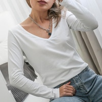 Женская футболка с V-образным вырезом и длинным рукавом, 94% хлопок 1005003547769114