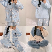 Пижама Sanrioed Kawaii Cinnamoroll Plus женская зимняя утепленная из двух частей костюм аниме милая Новинка 2021 Домашняя одежда из кораллового флиса 1005003557978364