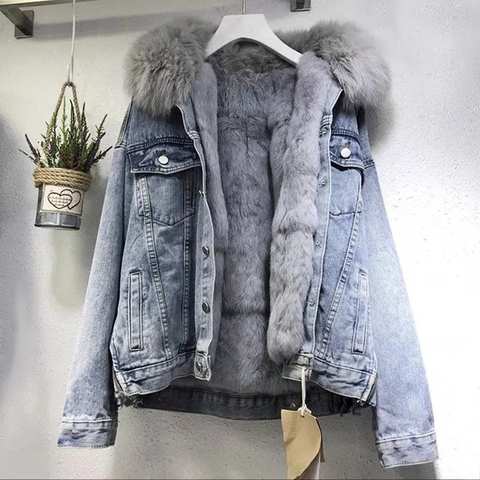 Толстая теплая джинсовая парка, женская зимняя куртка оверсайз со съемным бархатным покрытием, винтажная хлопковая джинсовая куртка, женское джинсовое пальто 1005003562202875