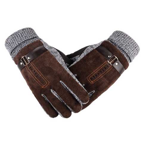 Зима 2021, мужские теплые перчатки из натуральной замши, мужские толстые трикотажные варежки 1005003569760862