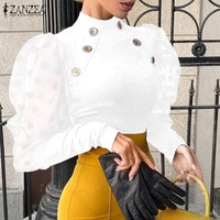 ZANZEA/Модная женская Облегающая рубашка с длинным рукавом, Повседневная блуза в горошек, сетчатая Лоскутная Блузка, осенняя водолазка, Blusas, Клубные вечерние топы, Mujer 1005003570575942