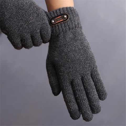 Осенне-зимние мужские вязаные перчатки для сенсорных экранов, высококачественные шерстяные женские перчатки для вождения, варежки с закрытыми пальцами 1005003574171403