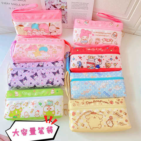 Sanrio, милая двухслойная сумка для хранения hello kitty Kuromi, косметичка, школьная сумка на молнии, канцелярские принадлежности, чехол для карандашей 1005003583777771