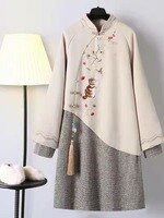 Толстовки в китайском стиле размера плюс, сшитое платье-свитер с вышивкой Cheongsam, весеннее плотное женское платье с пряжкой 1005003586143975