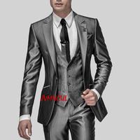 Женский облегающий смокинг для жениха блестящий серый костюм лучшего человека с вырезом на лацкане мужские свадебные костюмы для жениха (пиджак + брюки + жилет) 1005003589837052