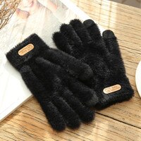 Вязаные перчатки зимние теплые толстые меховые перчатки однотонные варежки для планшета женские кашемировые шерстяные перчатки 1005003599663343