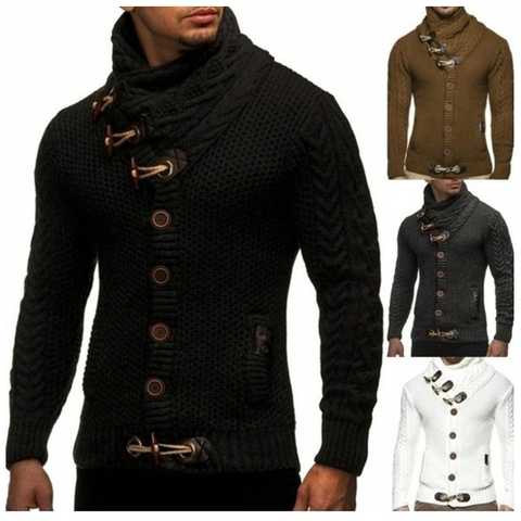 Осенне-зимний мужской свитер с длинным рукавом и высоким воротом, приталенный вязаный свитер 1005003614183526