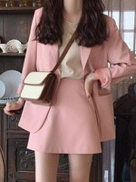 Женские костюмы eDressU из 2 предметов, розовый блейзер, пиджак, юбка, офисная одежда в Корейском стиле из двух предметов, однобортная деловая верхняя одежда 1005003622945113
