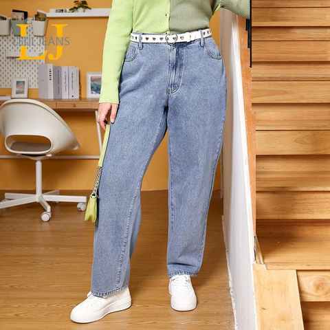 2022 LEIJIJEANS женские джинсы больших размеров, женские брюки с высокой талией, женские свободные джинсы полной длины, джинсы для мам, весенние штаны 1005003624922199