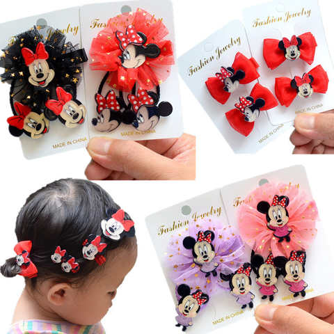 Детская заколка для волос Disney, комплект из колье и браслета с Микки и Минни, украшение для волос с бантом, ювелирные изделия 1005003628493778