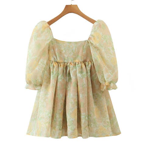 Женское бальное платье из органзы с цветочным принтом, квадратным вырезом и пышными рукавами 1005003634001344