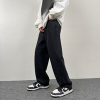 Джинсы мужские и женские прямые свободные, Брендовые однотонные джинсовые брюки из денима в молодежном стиле, повседневные штаны для студентов, осень 1005003637475962