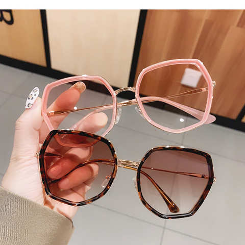 Женские многоугольные розовые солнцезащитные очки летние очки с защитой от ультрафиолета Модная Тонкая оправа для Большого Лица 1005003642701831