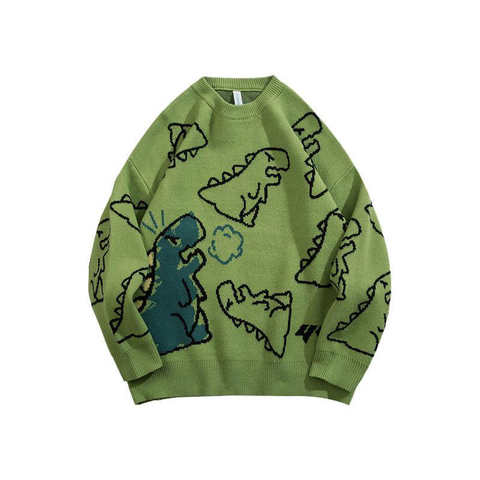 Свитер и жилет для мужчин Harajuku, вязаный пуловер в стиле хип-хоп, уличная одежда с рисунком динозавра, повседневный пуловер с круглым вырезом, мужские свитера 1005003648229084