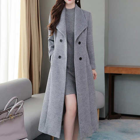 Женское пальто 2022, модное весенне-зимнее шерстяное длинное Свободное пальто, женское утепленное облегающее пальто с лацканами, женская верхняя одежда 1005003651297862