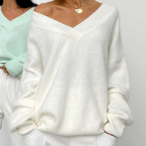 Повседневный кашемировый свитер Yiyiyouni с V-образным вырезом, женские мягкие базовые вязаные Джемперы на раннюю весну, женские белые розовые свободные пуловеры на осень 1005003657305059