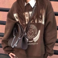 Свитшот Deeptown Y2K Женский, винтажный коричневый худи в стиле оверсайз, с надписью, уличная одежда в Корейском стиле, Харадзюку 1005003658127370