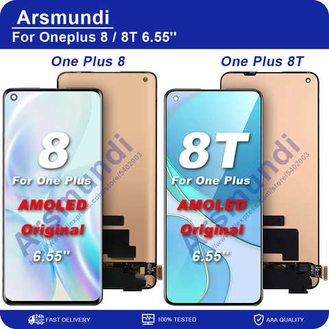 Оригинальный AMOLED ЖК-дисплей для OnePlus 8 8T, сенсорный экран, дигитайзер, запасные части для One plus 8 LCD 6,55" 1005003664386182