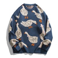 Японский вязаный свитер, Мужской пуловер с мультяшным принтом утки, гуся, Харадзюку, повседневный Топ оверсайз с круглым вырезом, уличная одежда унисекс, осень 1005003680940268